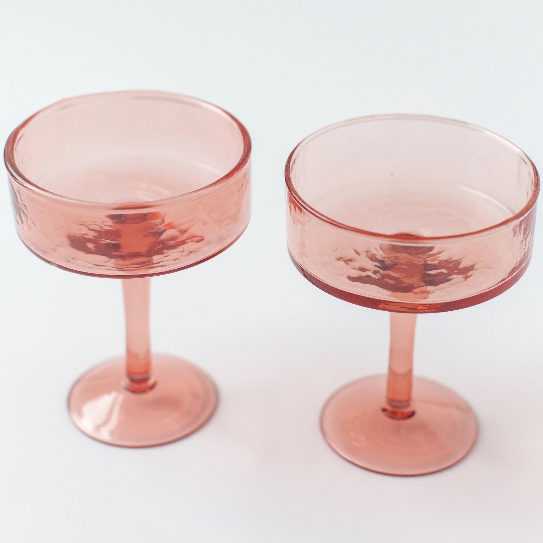 Handblown Hammered Glass Coupe Cocktail Glasses | Set of 2 | Blush
