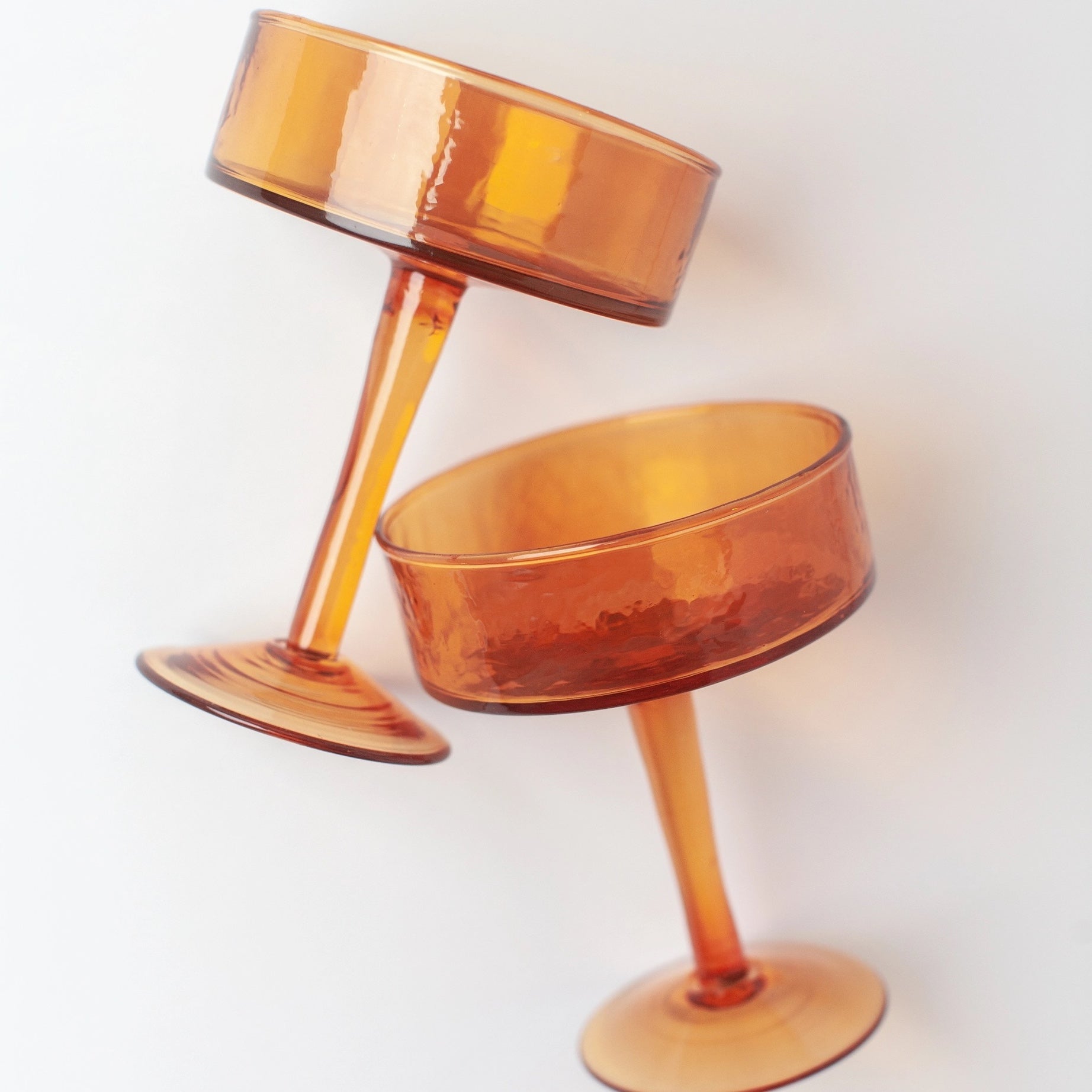 Handblown Hammered Glass Coupe Cocktail Glasses | Set of 2 | Amber