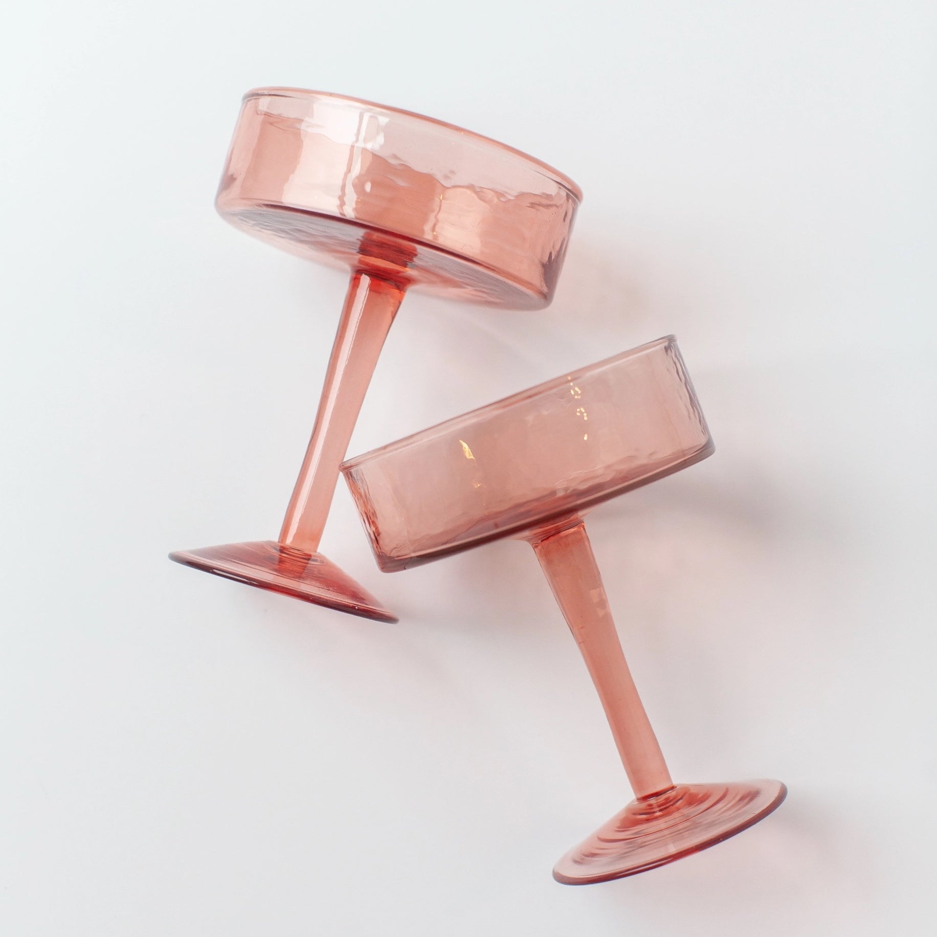 Handblown Hammered Glass Coupe Cocktail Glasses | Set of 2 | Blush