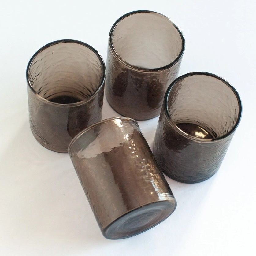 Handblown Hammered Glasses | Set of 4 | Smoke