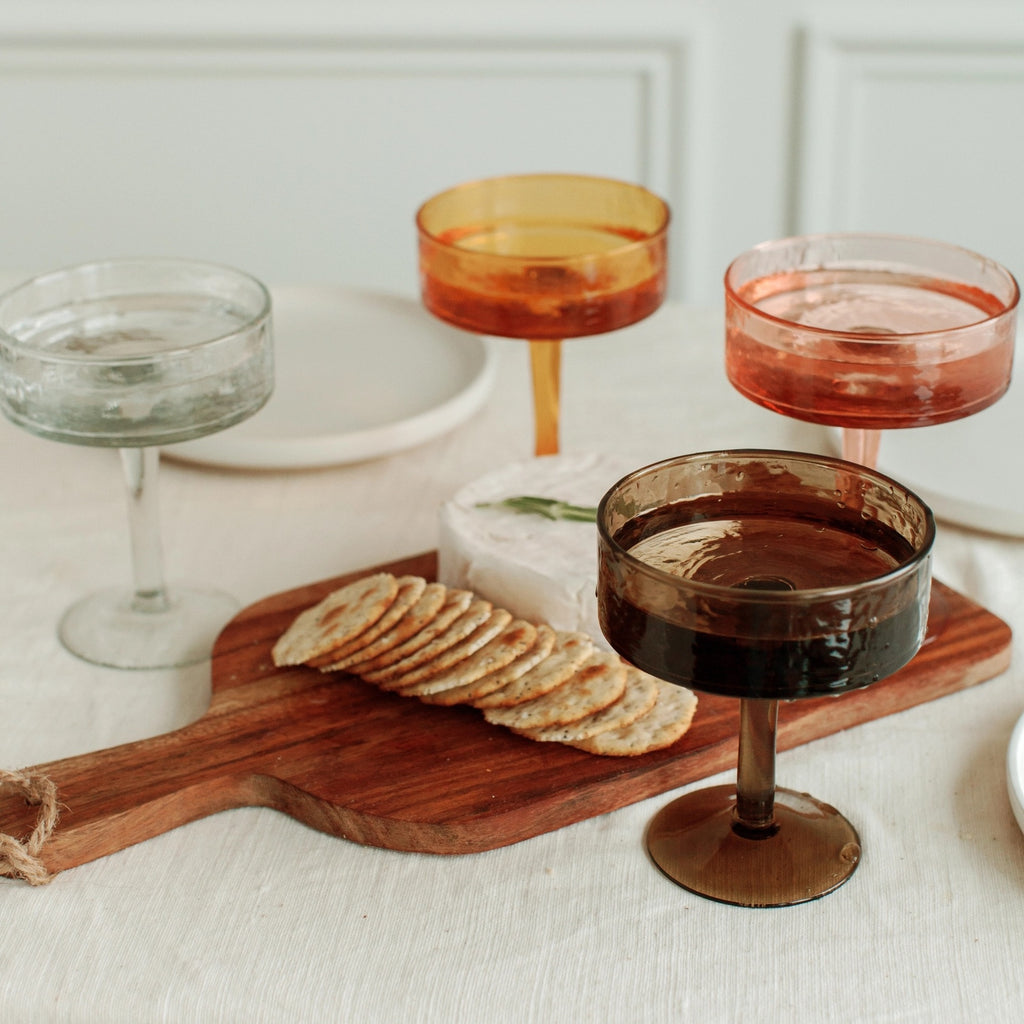 Handblown Hammered Glass Coupe Cocktail Glasses | Set of 2 | Amber