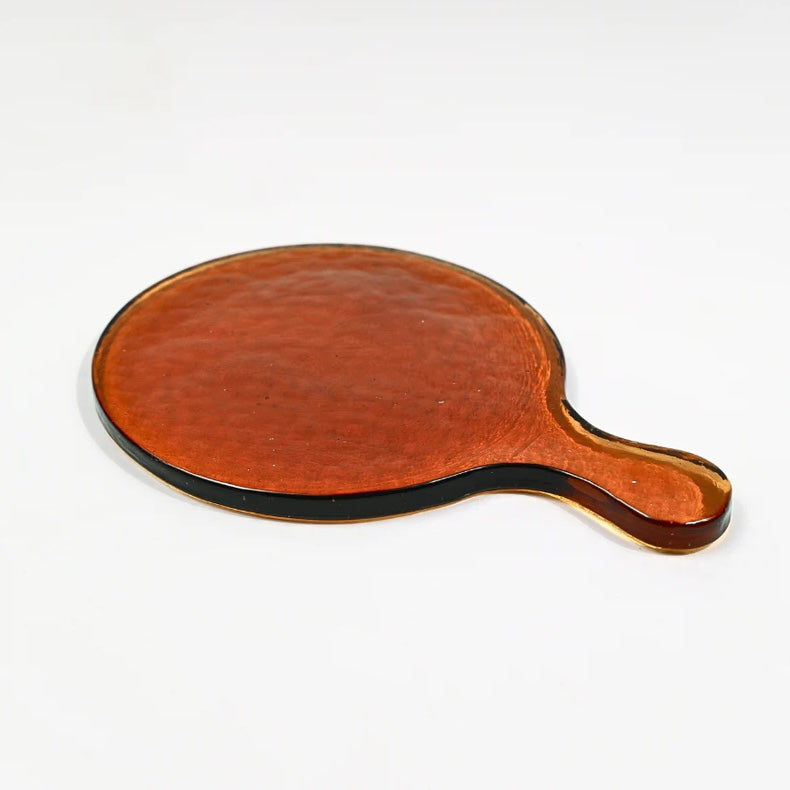 Hammered Glass Round Serving Board | Amber