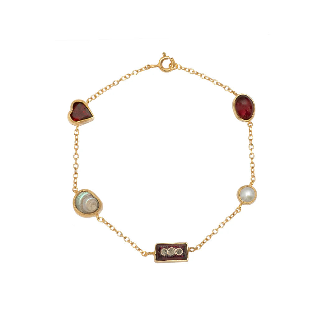 GRAINNE MORTON, FIVE MINI CHARM BRACELET, Garnet