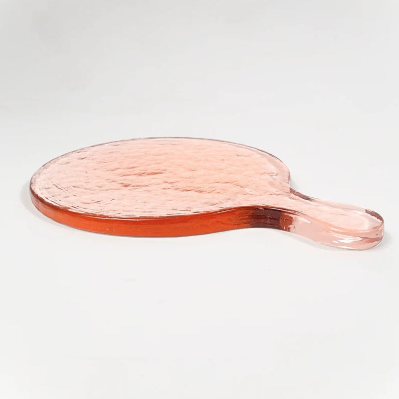 Hammered Glass Round Serving Board | Blush