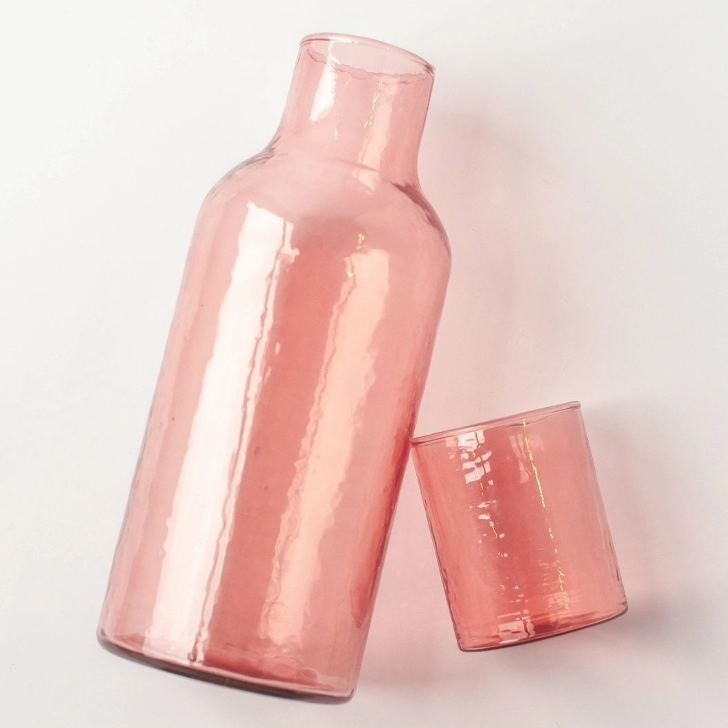 Handblown Hammered Glass Carafe + Cup | Blush