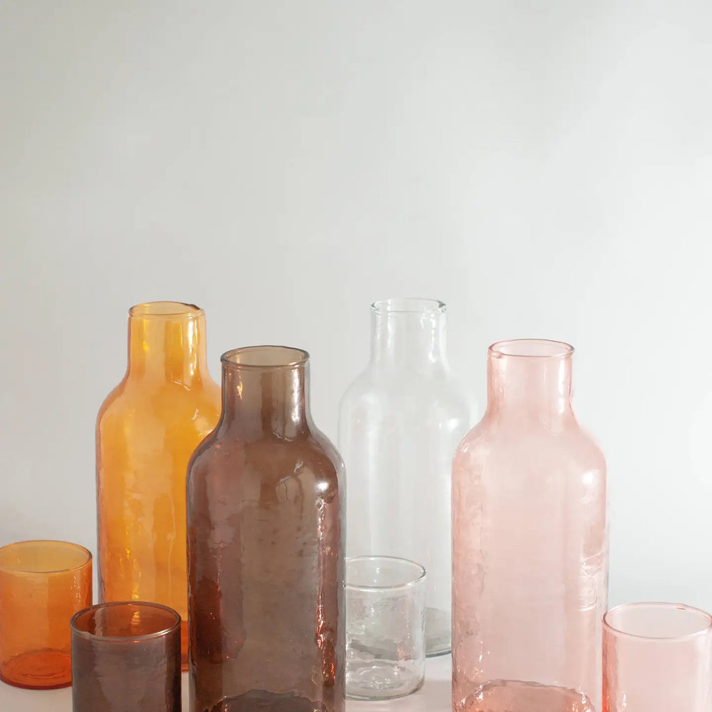 Handblown Hammered Glass Carafe + Cup | Blush
