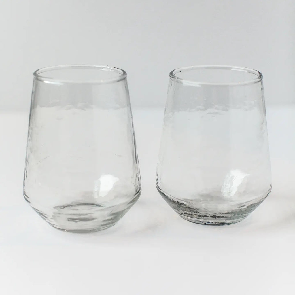 Handblown Hammered Glass Water Tumbler | Set of 2 | Clear