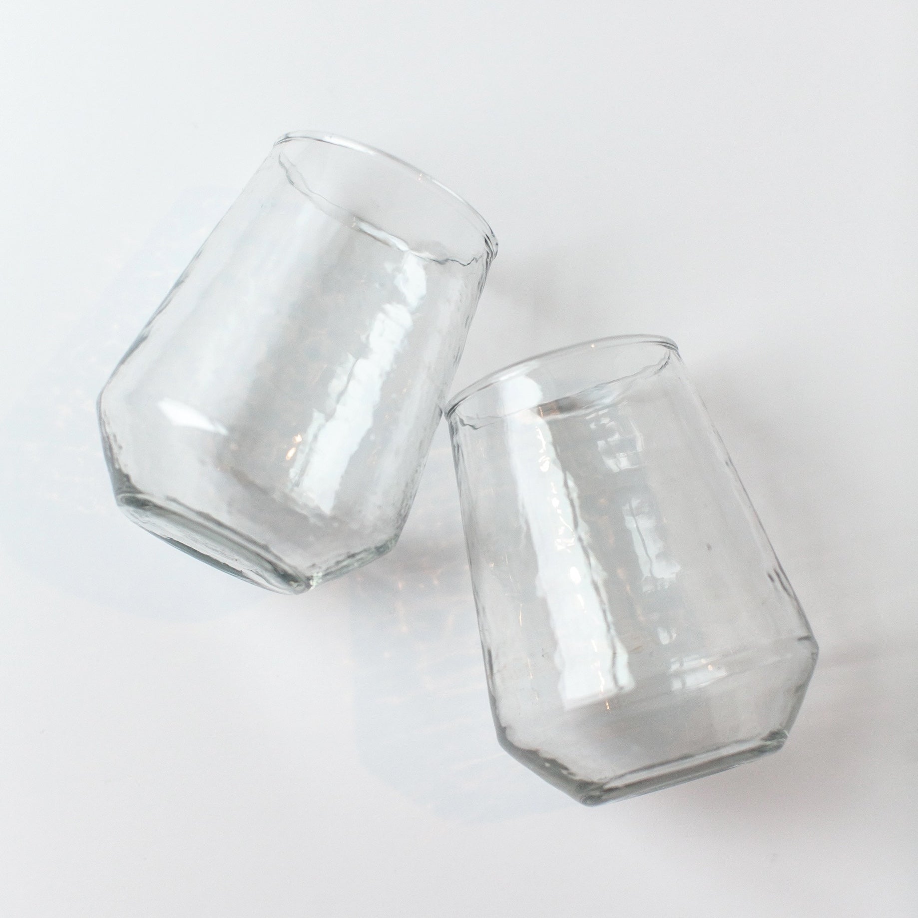 Handblown Hammered Glass Water Tumbler | Set of 2 | Clear