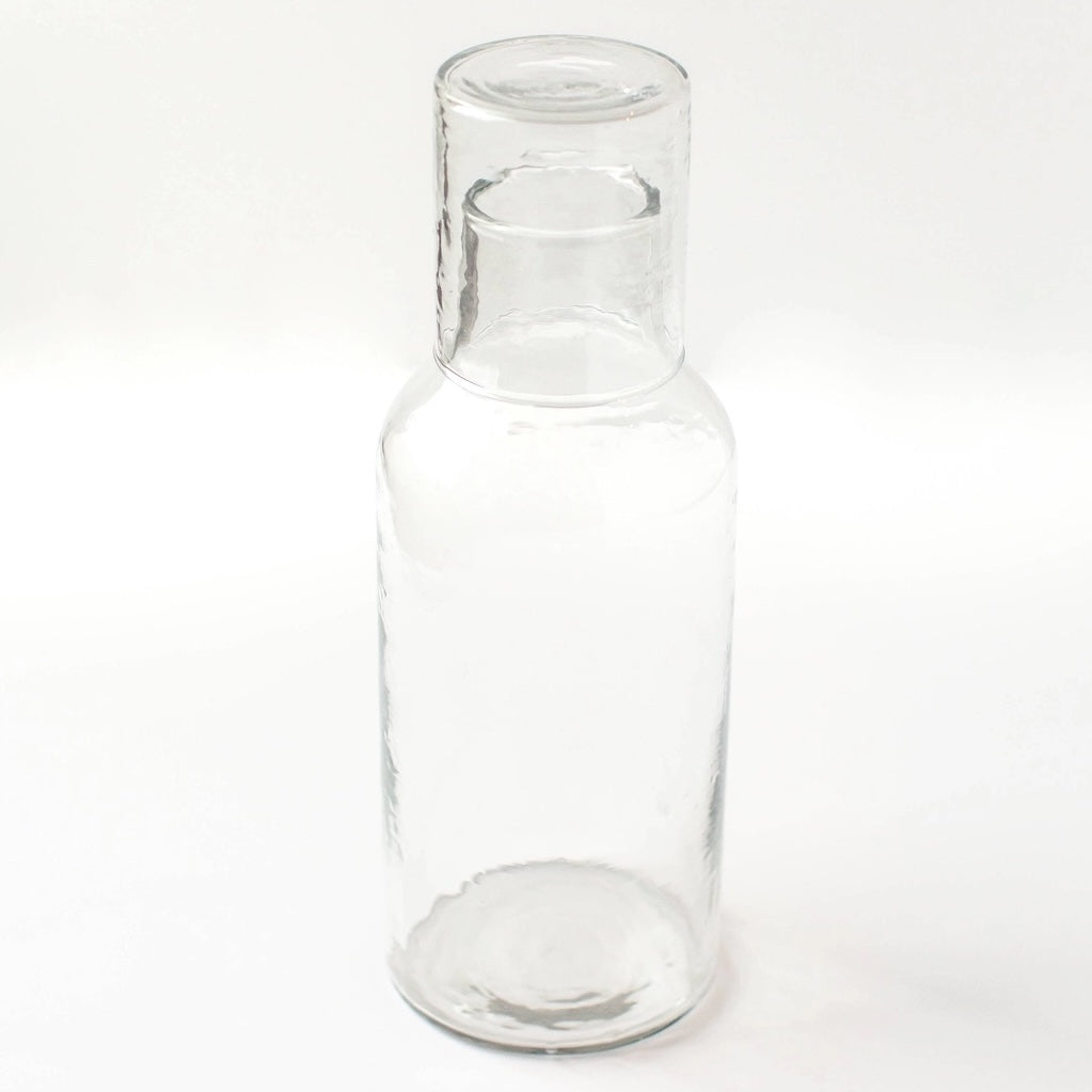 Handblown Hammered Glass Carafe + Cup | Clear