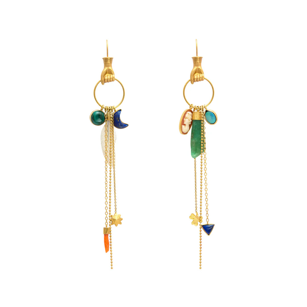 GRAINNE MORTON, HAND MULTI DROP CHARM EARRINGS