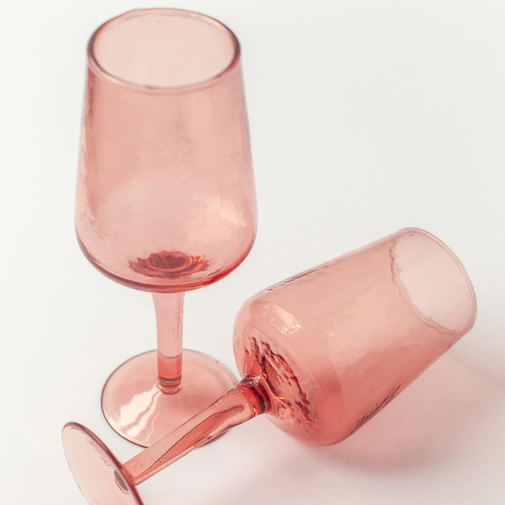 Handblown Hammered Wine Glasses | Set of 2 | Blush