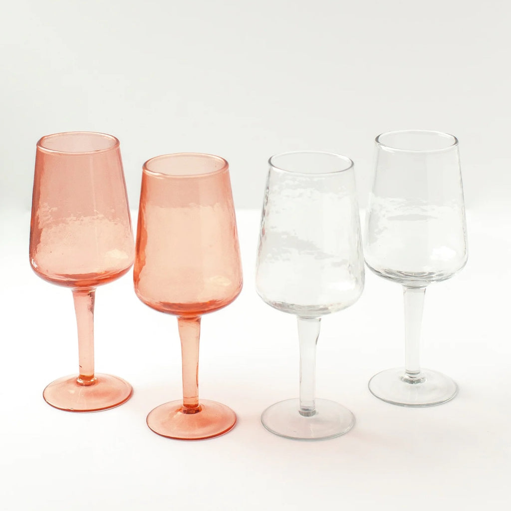 Handblown Hammered Wine Glasses | Set of 2 | Blush