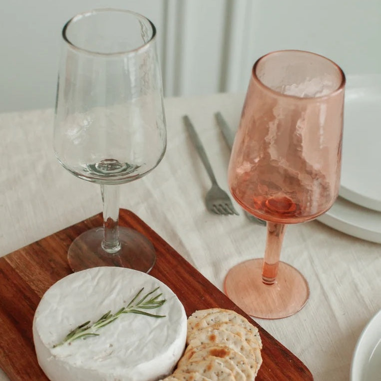 Handblown Hammered Wine Glasses | Set of 2 | Amber