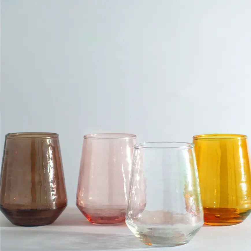 Handblown Hammered Glass Water Tumbler | Set of 2 | Amber