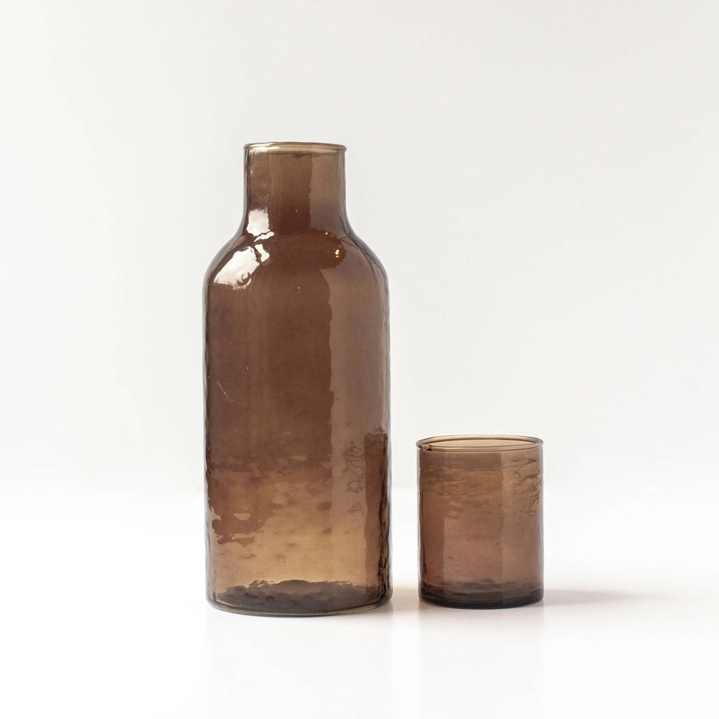 Handblown Hammered Glass Carafe + Cup | Smoke