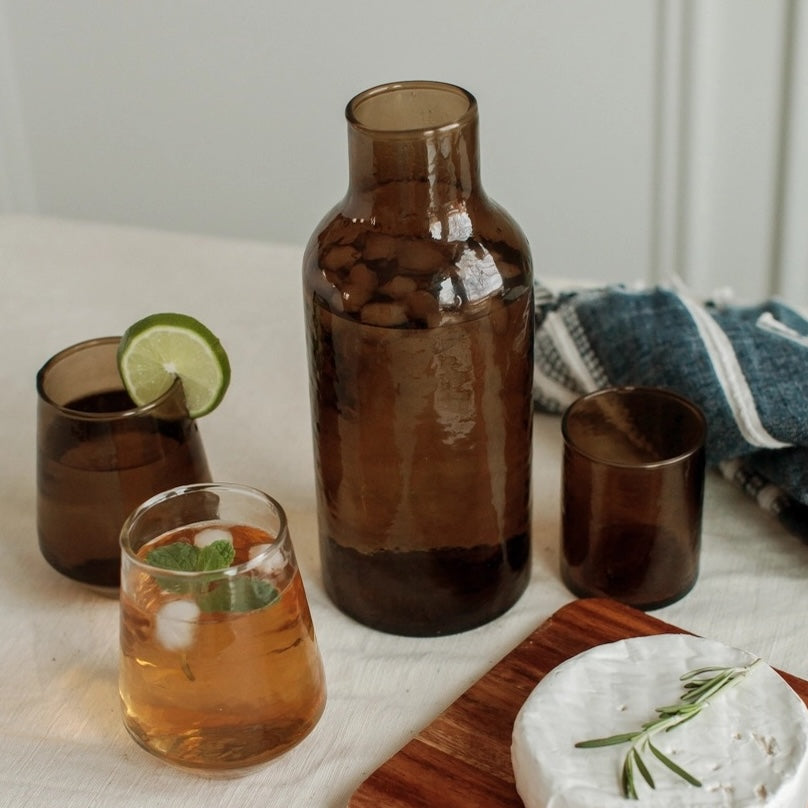 Handblown Hammered Glass Carafe + Cup | Smoke