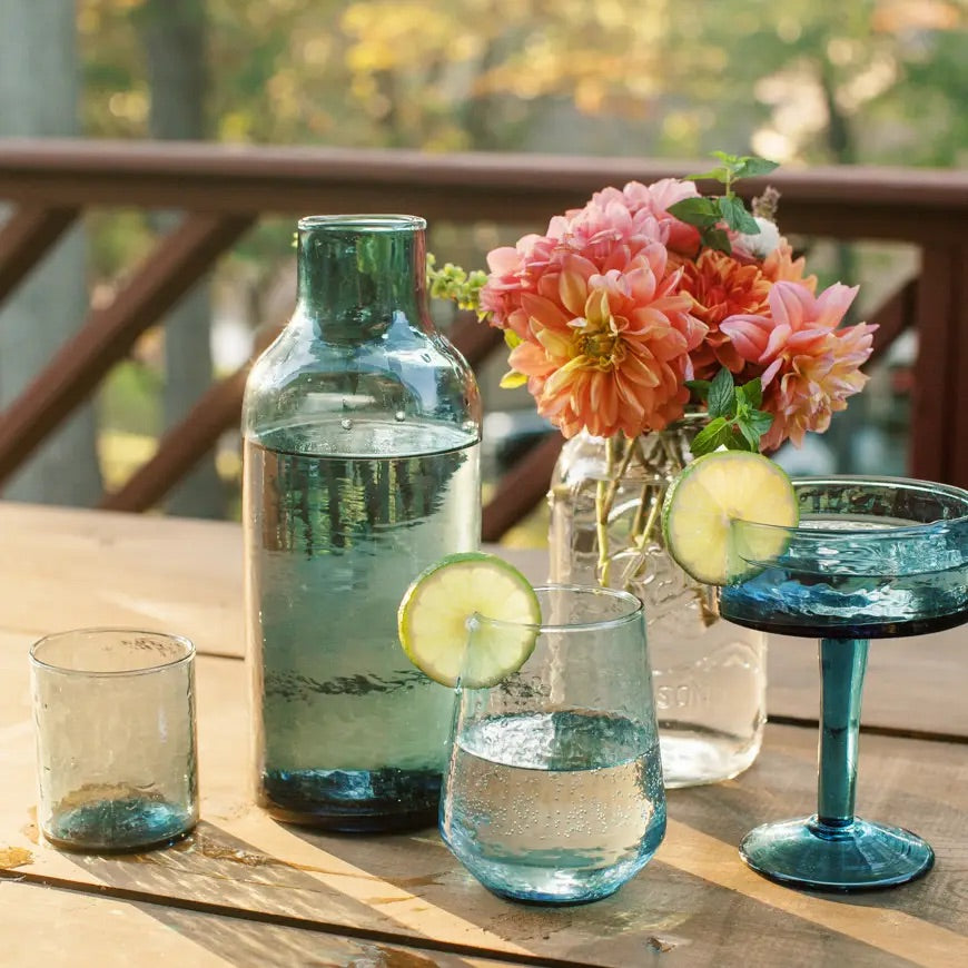 Handblown Hammered Glass Carafe + Cup | Clear