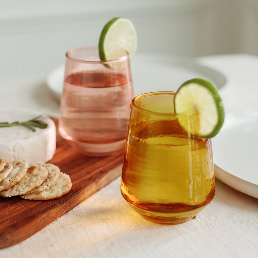 Handblown Hammered Glass Water Tumbler | Set of 2 | Blush