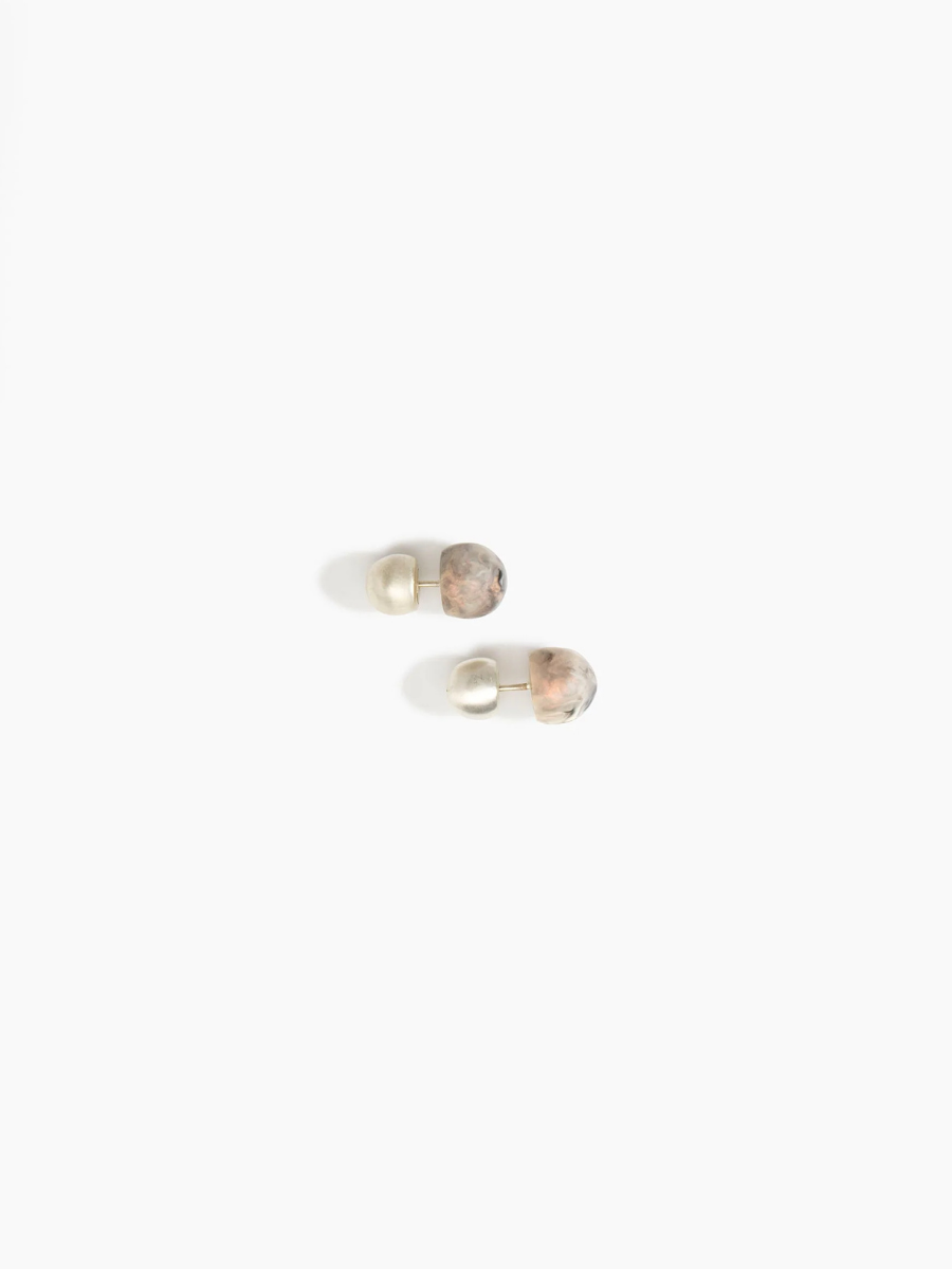 Dinosaur Designs Small Ball Stud Earrings, Sandy Pearl & Silver