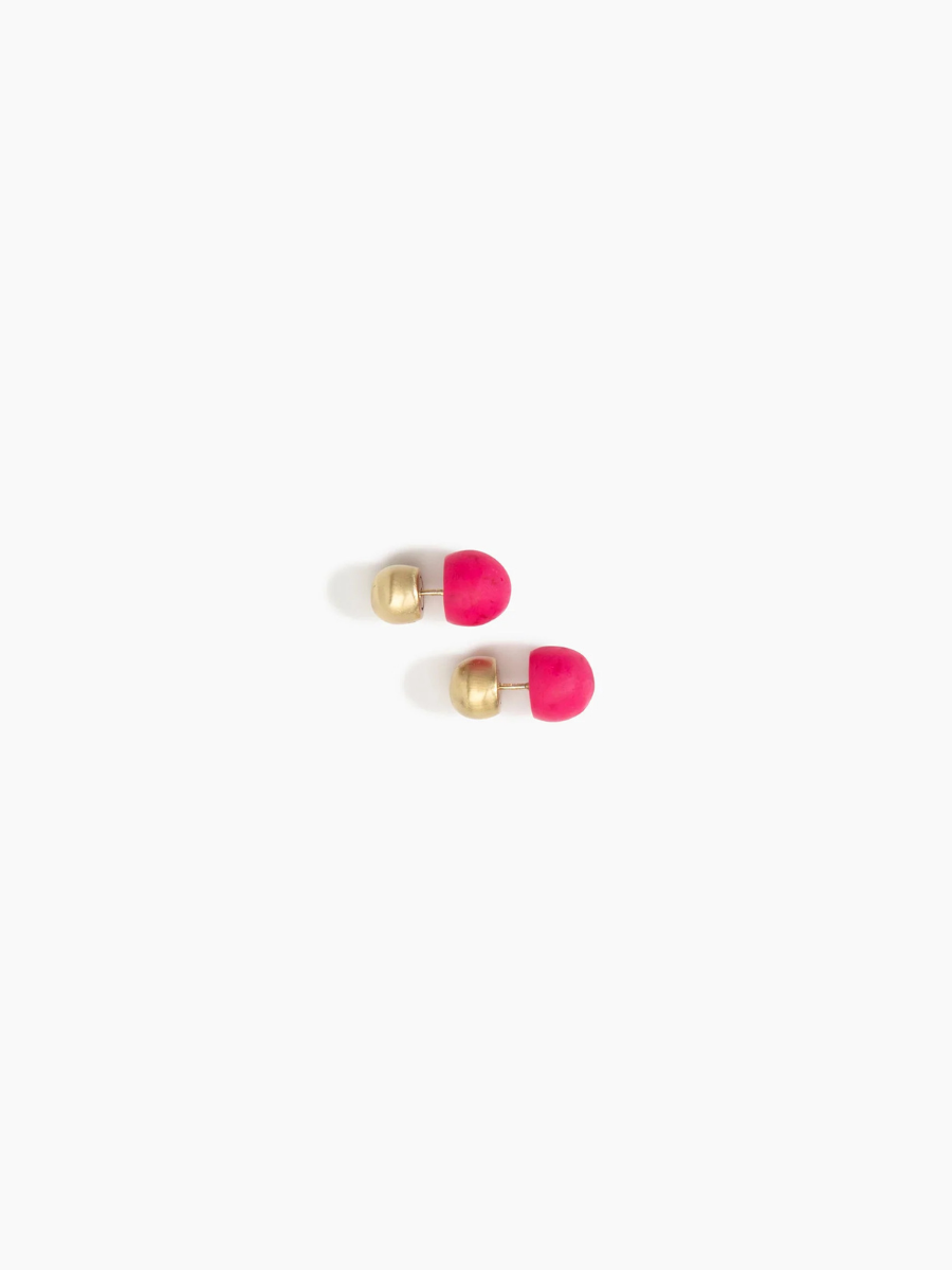 Dinosaur Designs Small Ball Stud Earrings, Flamingo & Brass
