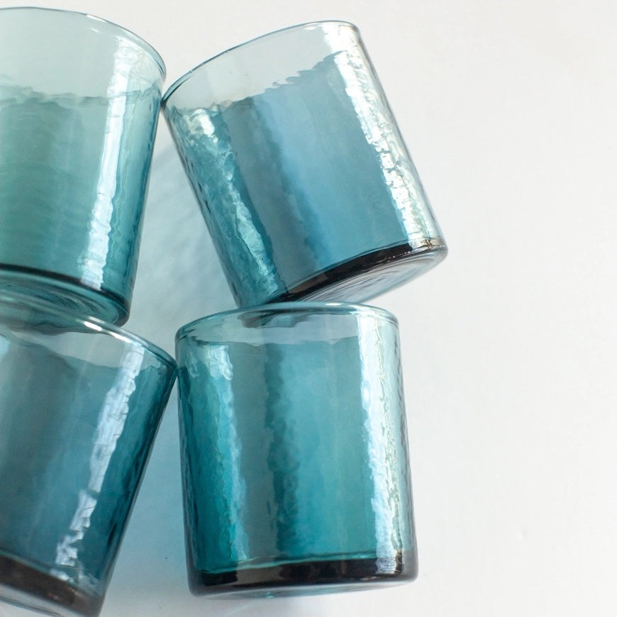 Handblown Hammered Glasses | Set of 4 | Blue