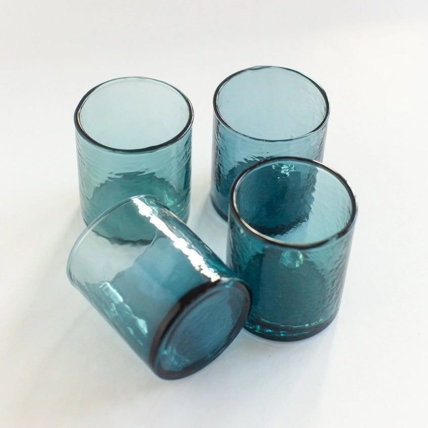 Handblown Hammered Glasses | Set of 4 | Blue