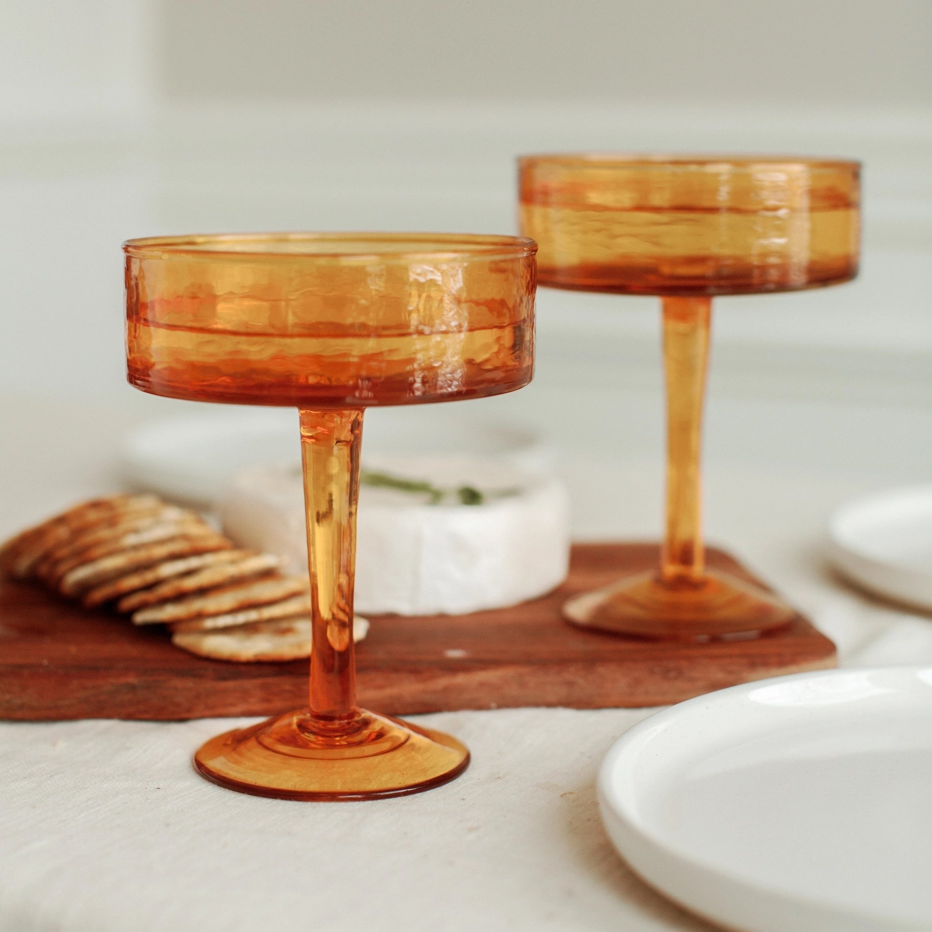 Handblown Hammered Glass Coupe Cocktail Glasses | Set of 2 | Blue