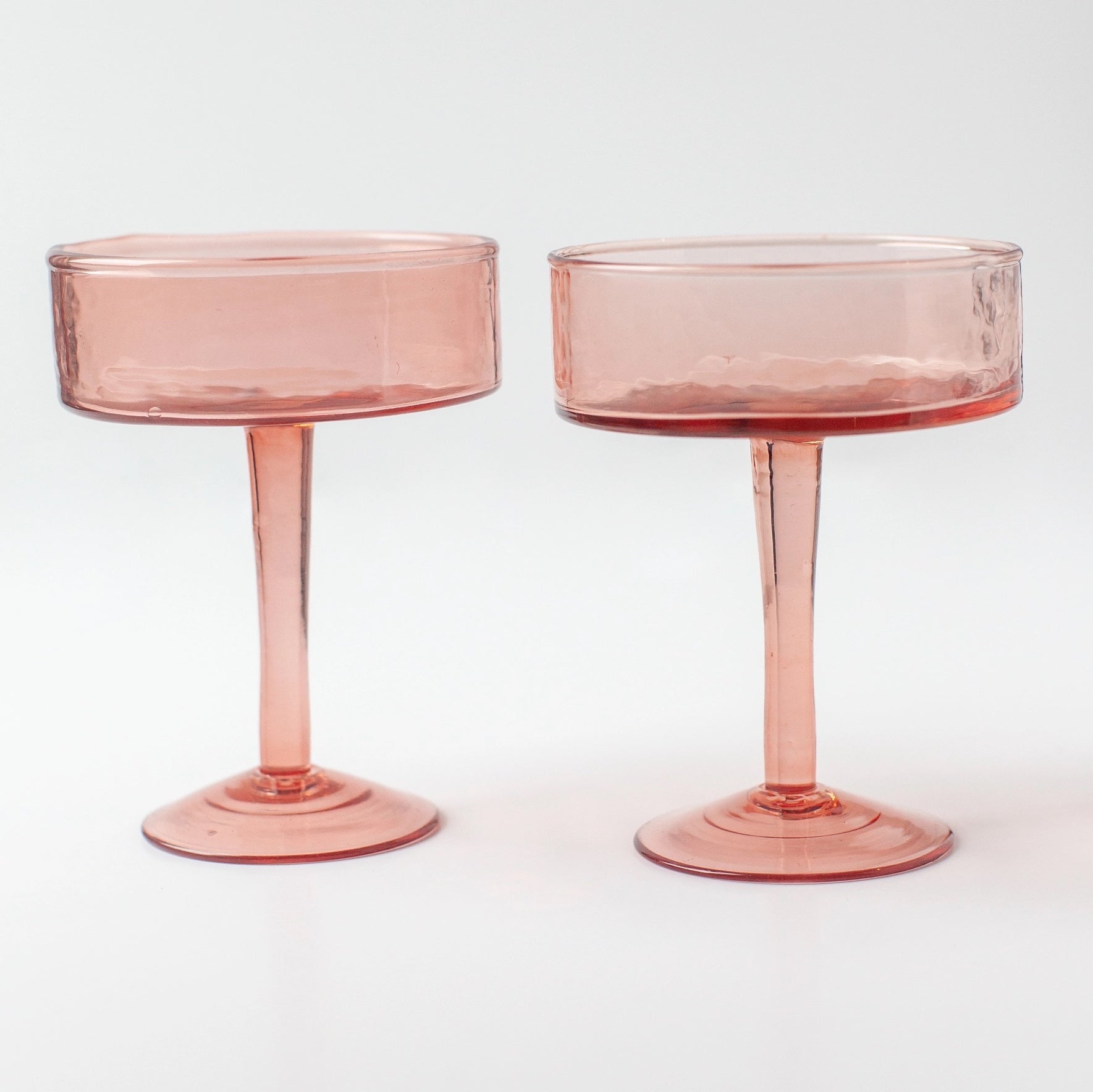 Handblown Hammered Glass Coupe Cocktail Glasses | Set of 2 | Blush